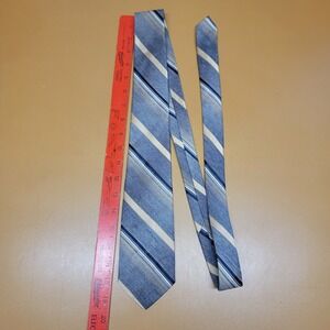 Bristol Bay Mens Striped Necktie Blue Tan White Woven Polyester Tie